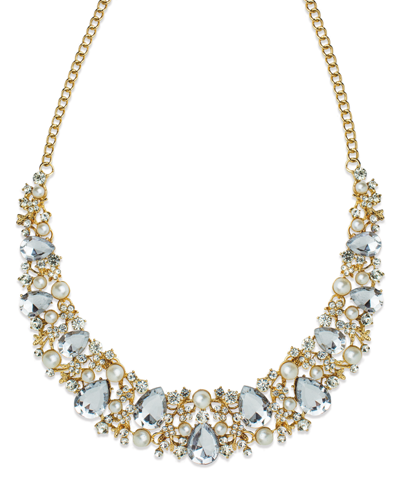 Stone and Imitation Pearl Statement Necklace