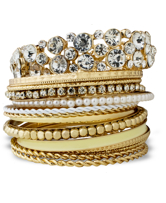 14 Piece Metal Glass Bracelet Set