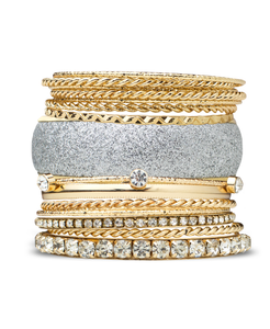 Bracelet Glitter and Metal Bangle Set