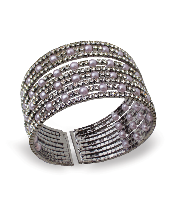 Imitation Pearl and Stone Cuff Bracelet
