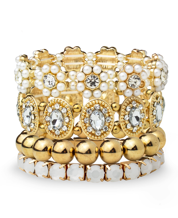 Four Piece Stone and Metal Bracelet Sets