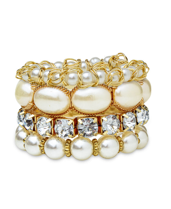 5 Piece Glam Pearl Bracelet Set