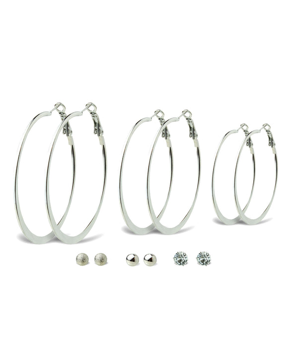 6 Pairs Sleek Silver Earring Set